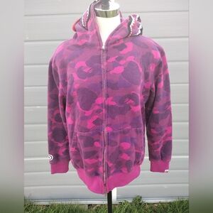 BAPE camo shark full zip hoodie purple pink camo A Bathing Ape Size XL Womens